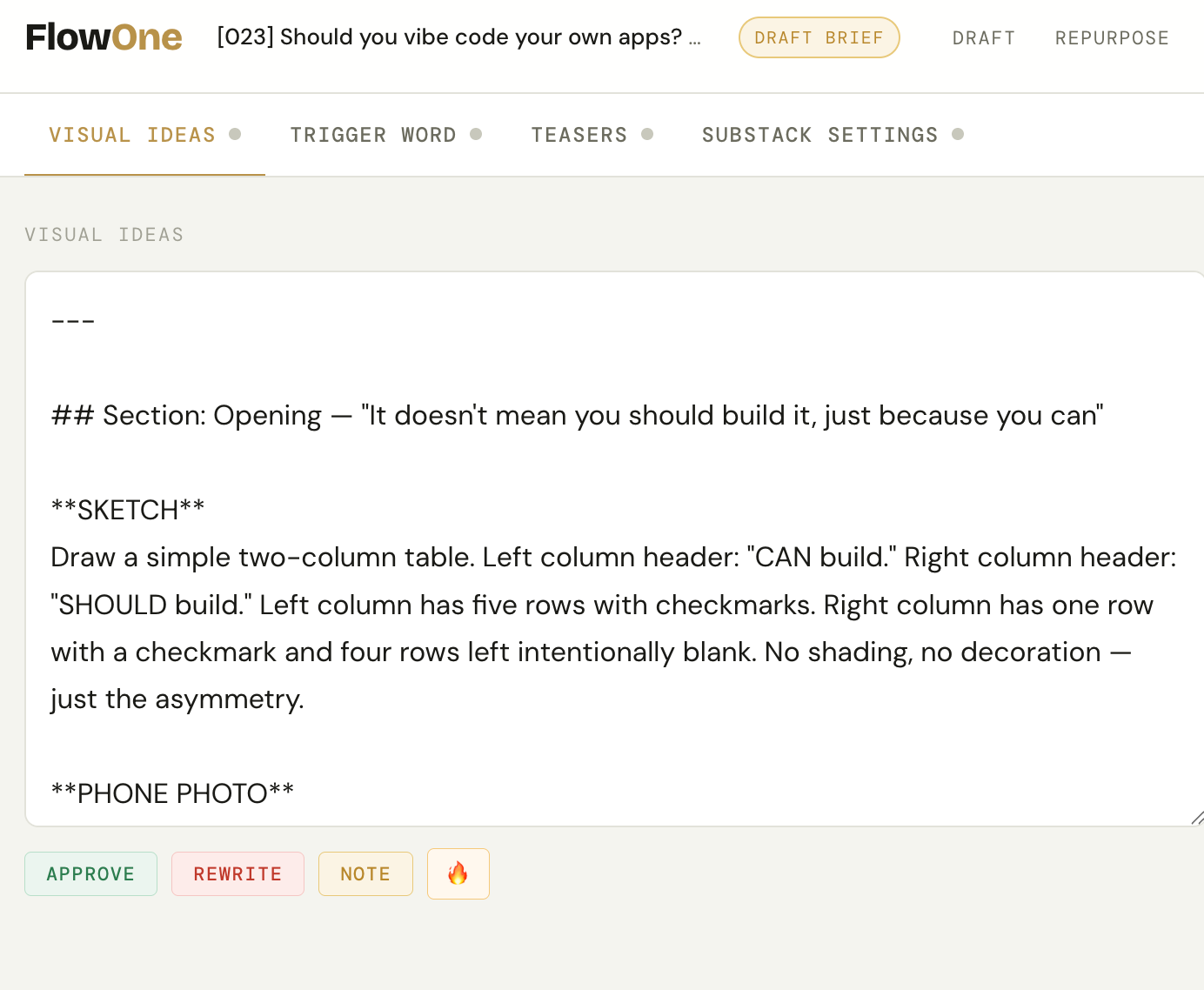 FlowOne Draft Mode — pre-publish helpers for image ideas, SEO, and Substack notes